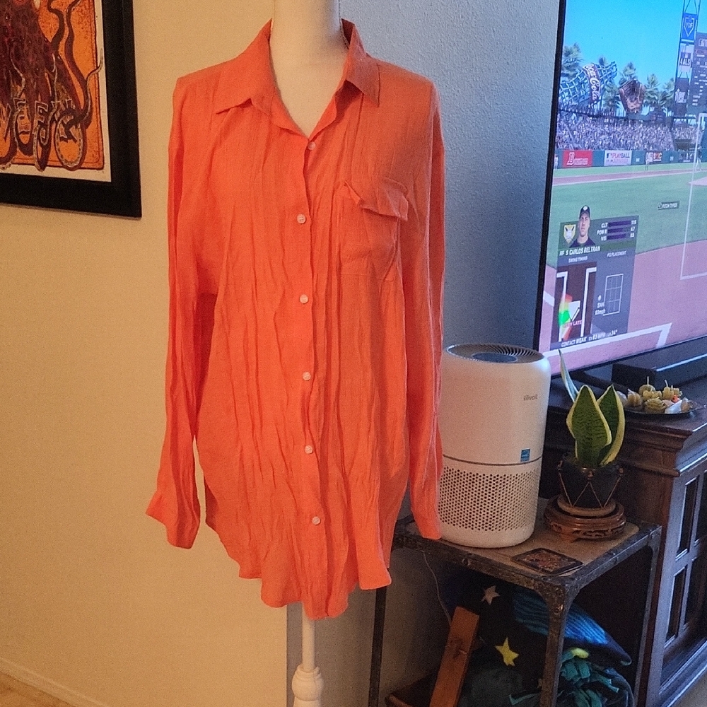 Zoye Chen Orange Long Sleeve Long Button Up Shirt XL